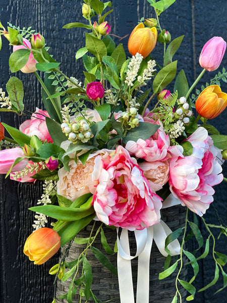 Peony and tulip basket