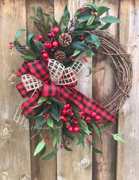 Farmhouse Christmas wreath - Berries and Eucalyptus wreath
