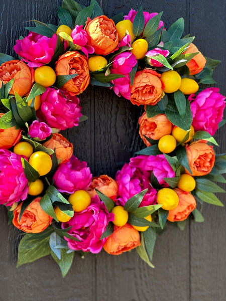 Peony basket wreath- peony wreath - spring wreath – The Whimsical Door