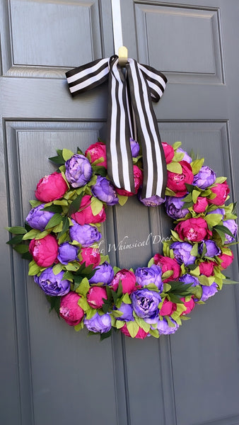 Summer peony wreath- pink and purple wreath