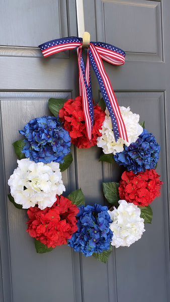 Hydrangea wreath- Memorial Day wreath- patriotic wreath