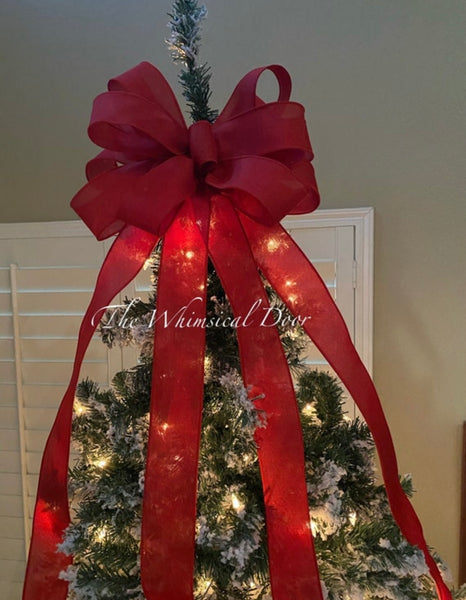 Red Burlap tree topper bow